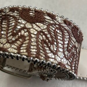 faux soft Leather Belt w/ Silver Tone Accents  & brown lace 41" Long. Size L